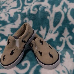 RALPH LAUREN POLO PONY Slip-On Canvas Shoes in Tan Infant Baby Boys Size 5